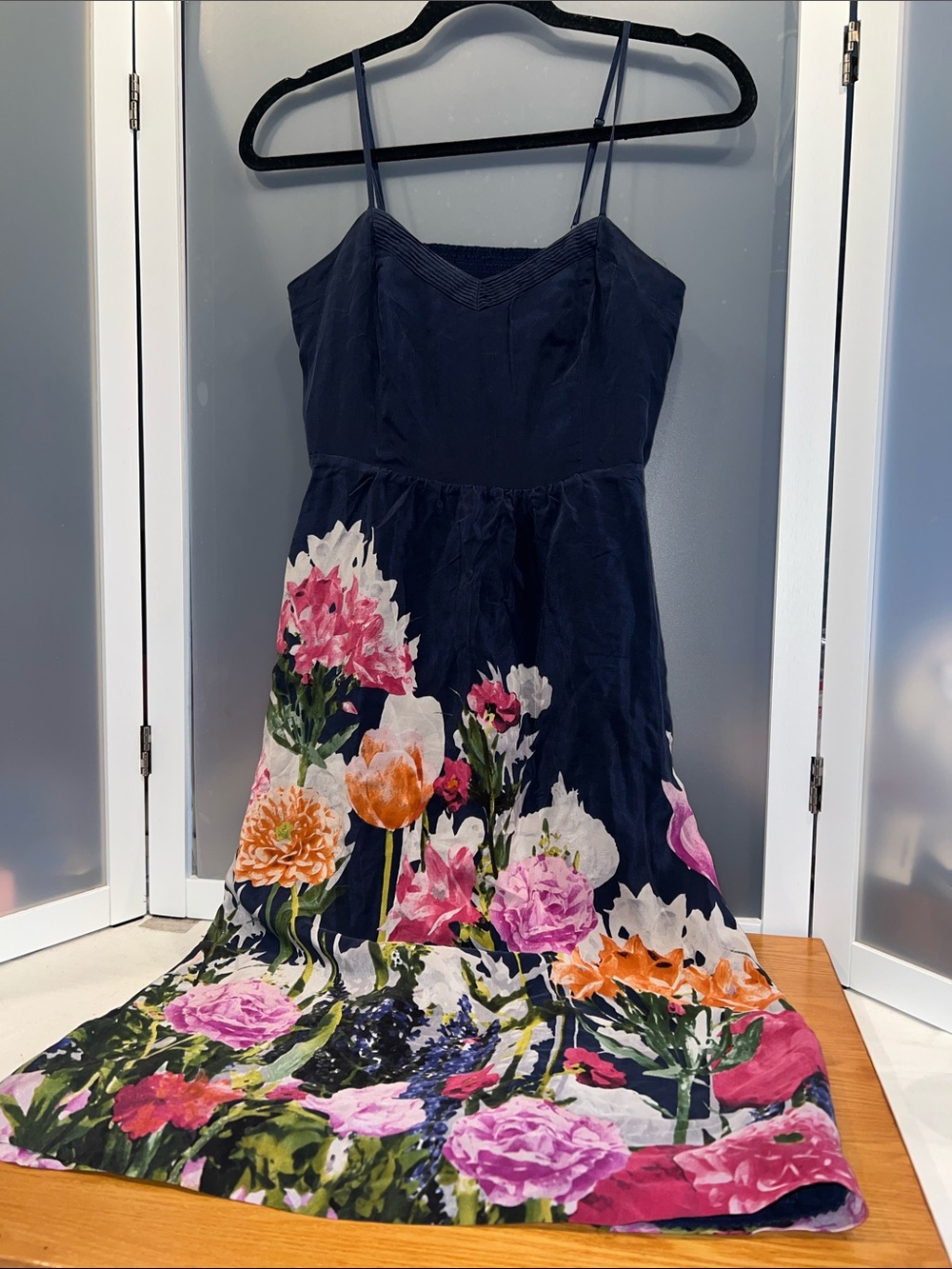 Moulinette Soeurs Anthropologie silk dress sz 4 blue multi floral lightweight